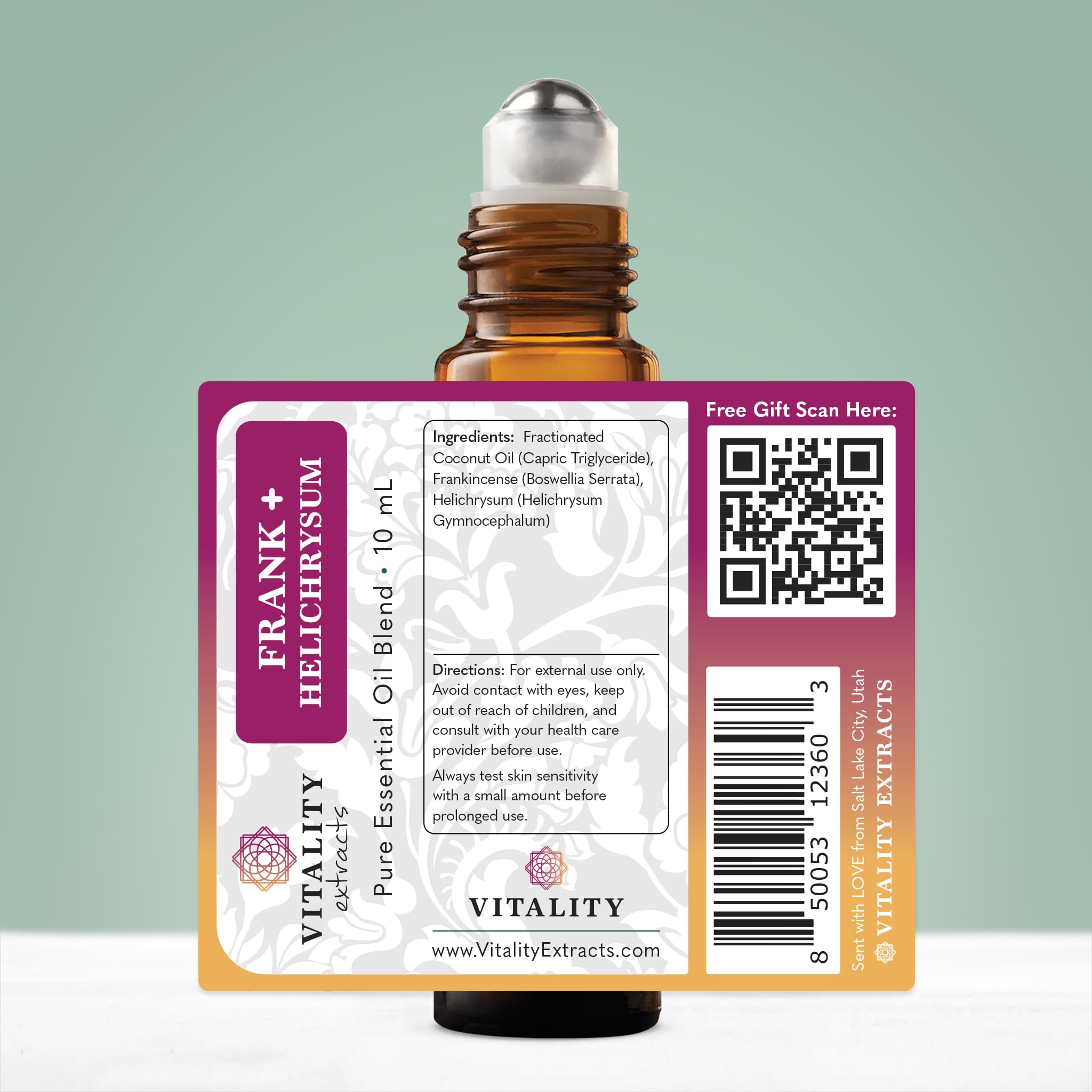 Aromatherapy essential oil blend Vitality Extracts 10ml roll-on packaging