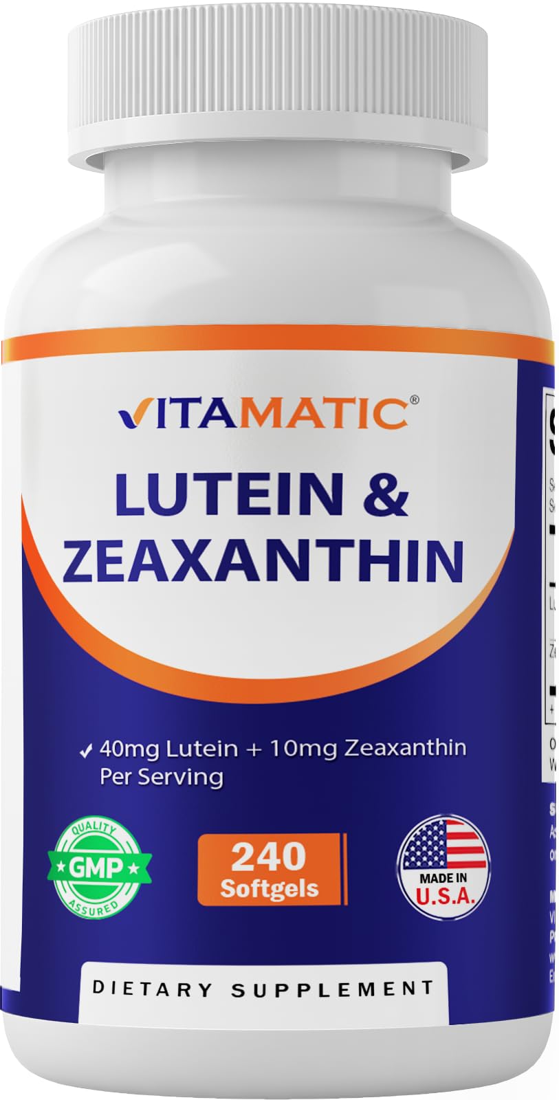 Vitamatic Lutein 40mg with Zeaxanthin 10mg label close-up