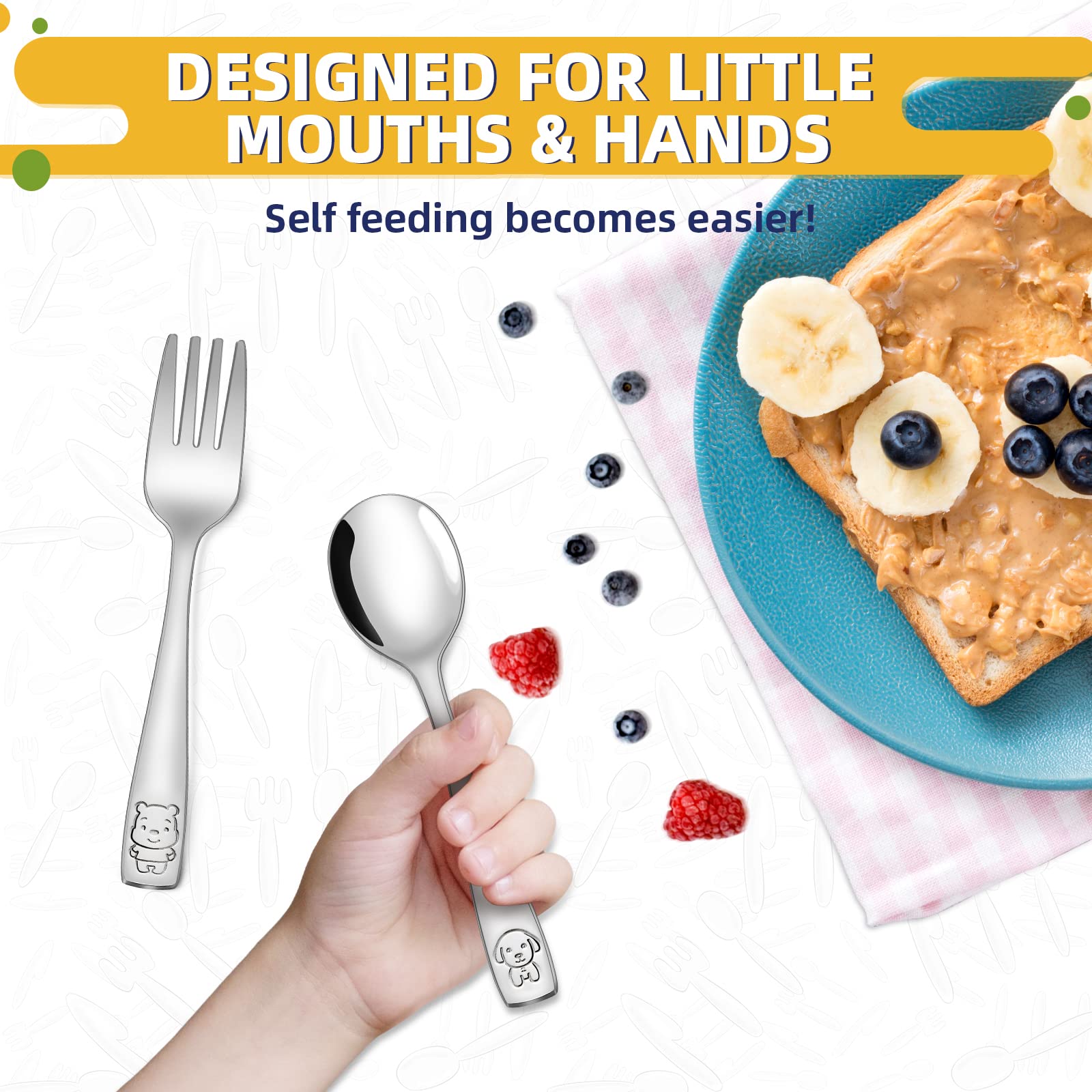 Mirror-polished 18/0 stainless steel toddler utensils by VITEVER