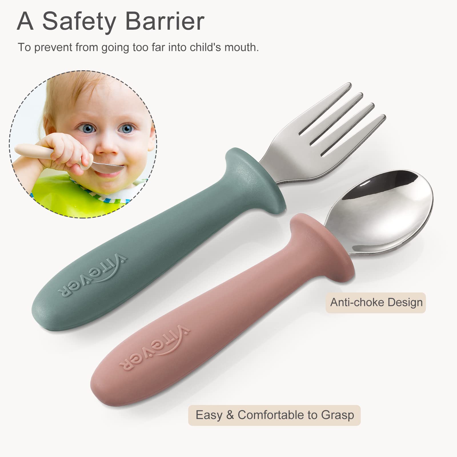 18/8 stainless steel toddler utensils and silicone