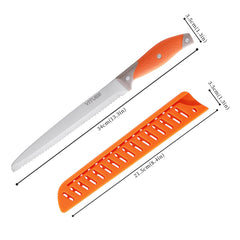 VITUER 8 inch serrated bread knife with orange handle close up