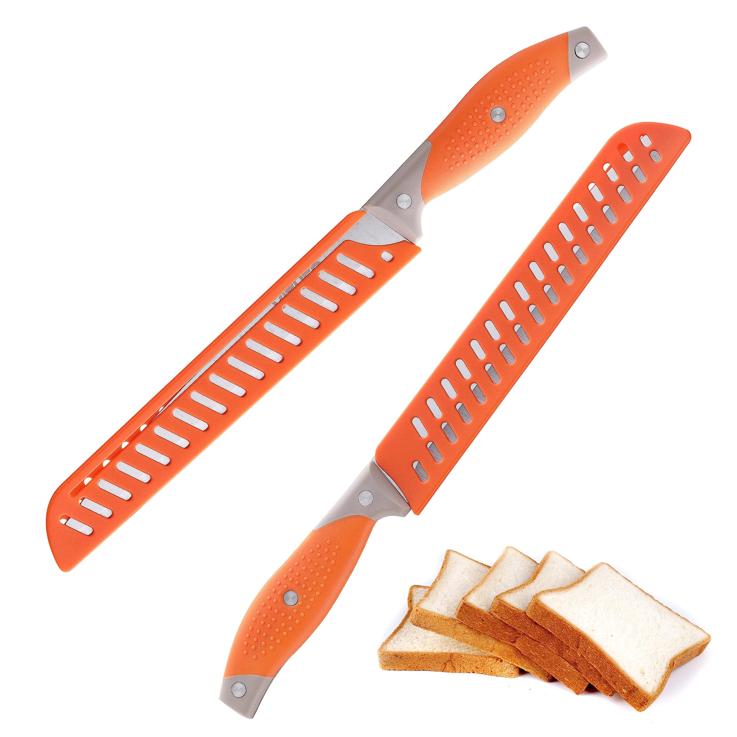 VITUER serrated blade slicing through crusty loaves