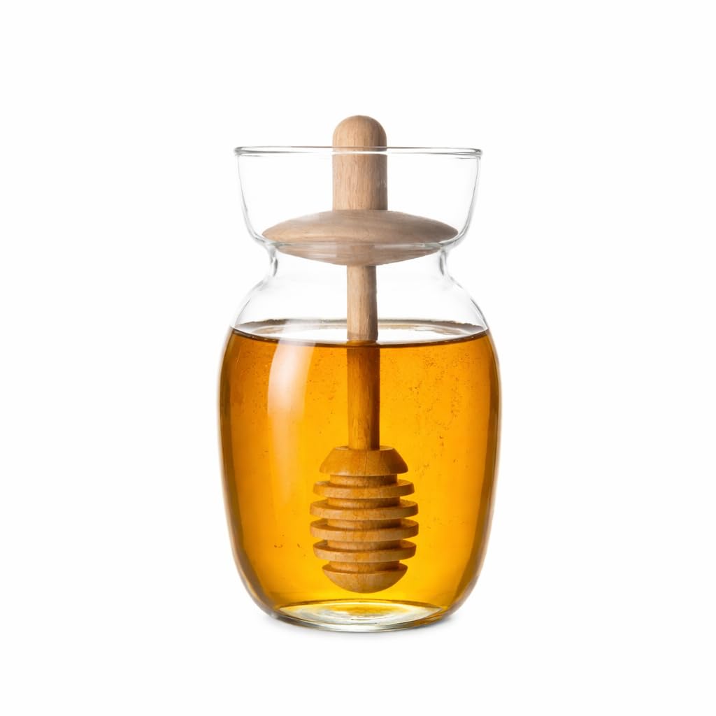 Viva Handmade honey jar with wood dipper and lid