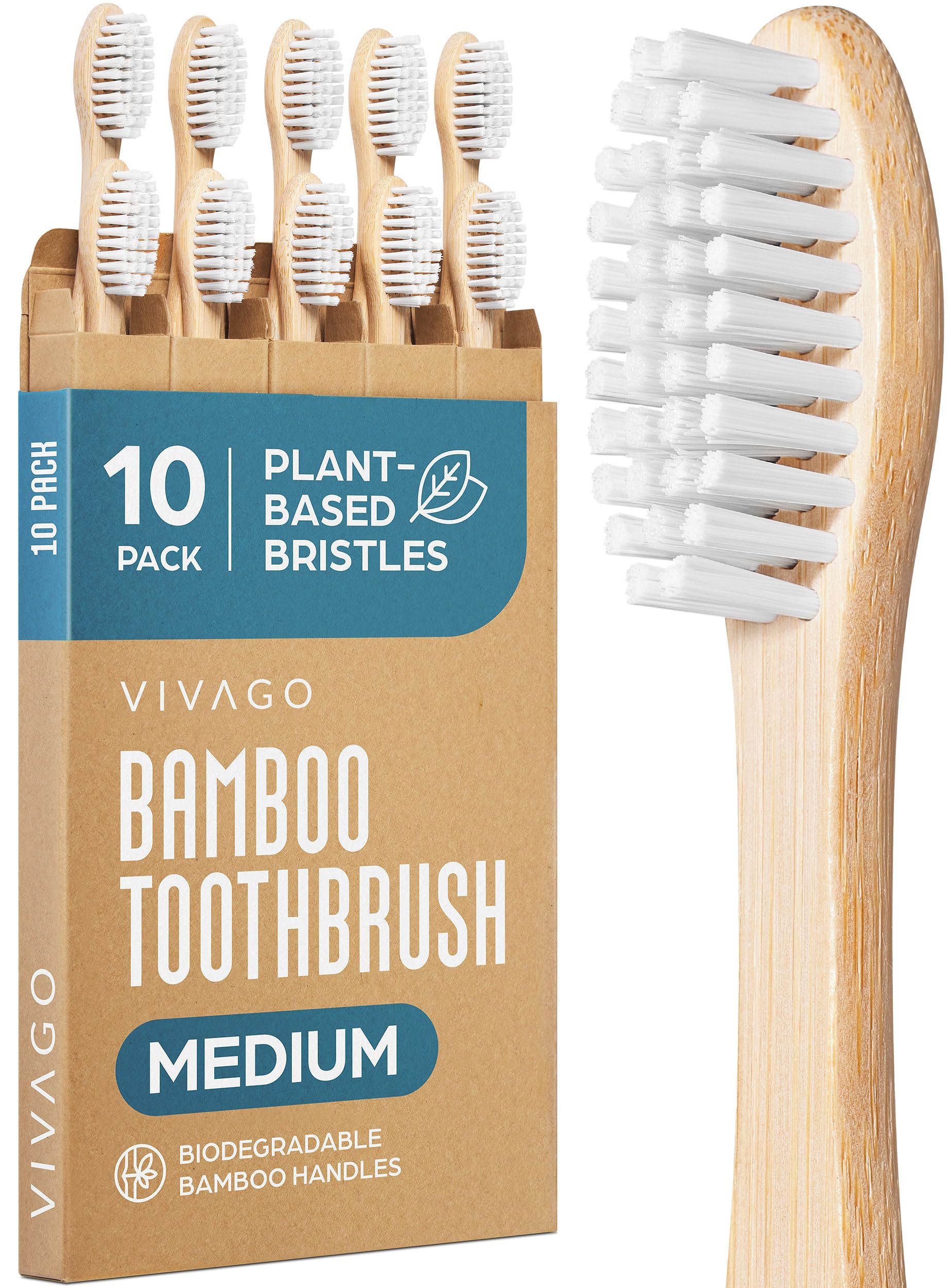 VIVAGO bamboo toothbrushes 10 pack with numbered handles