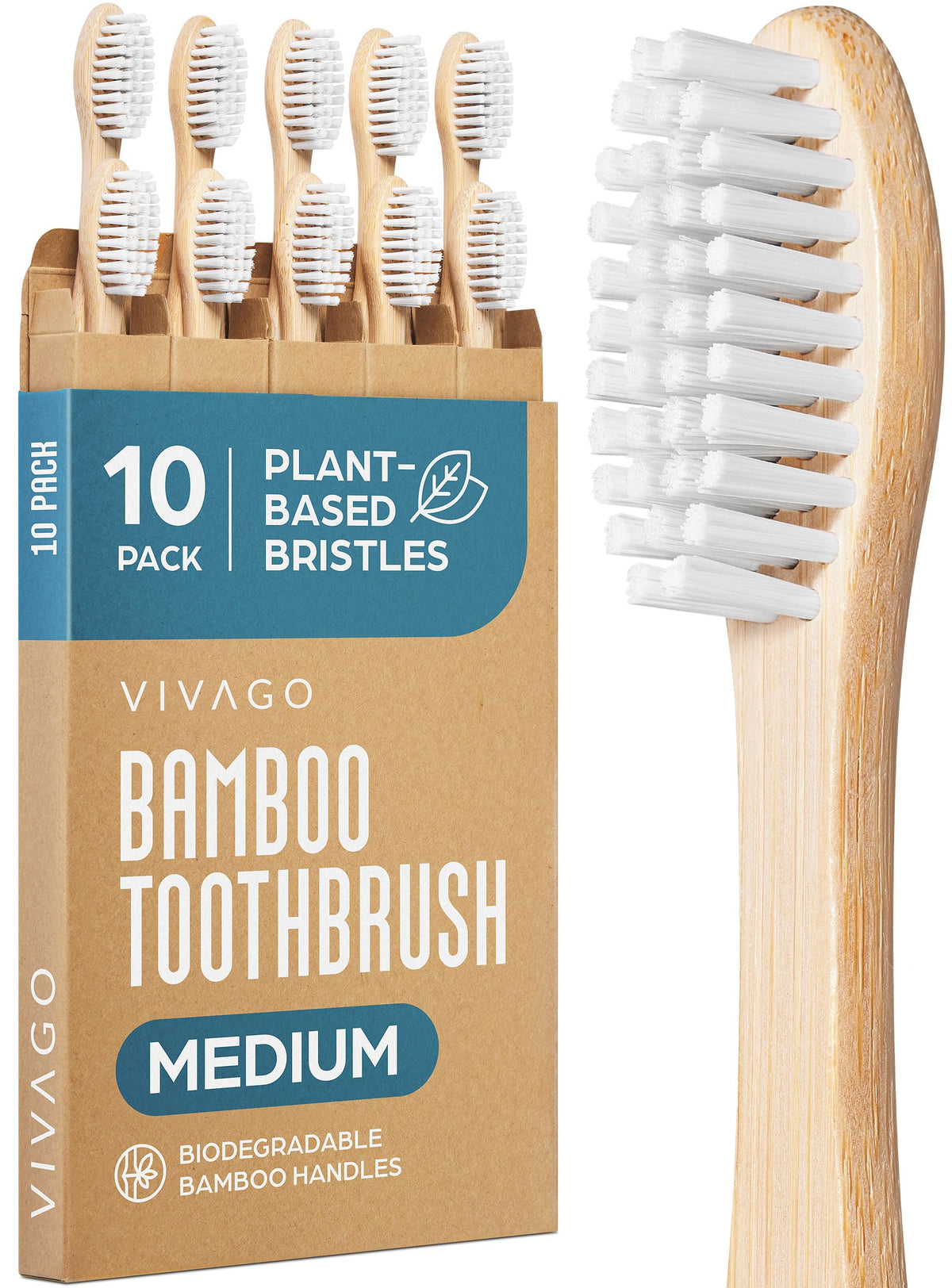 VIVAGO bamboo toothbrushes 10 pack with numbered handles