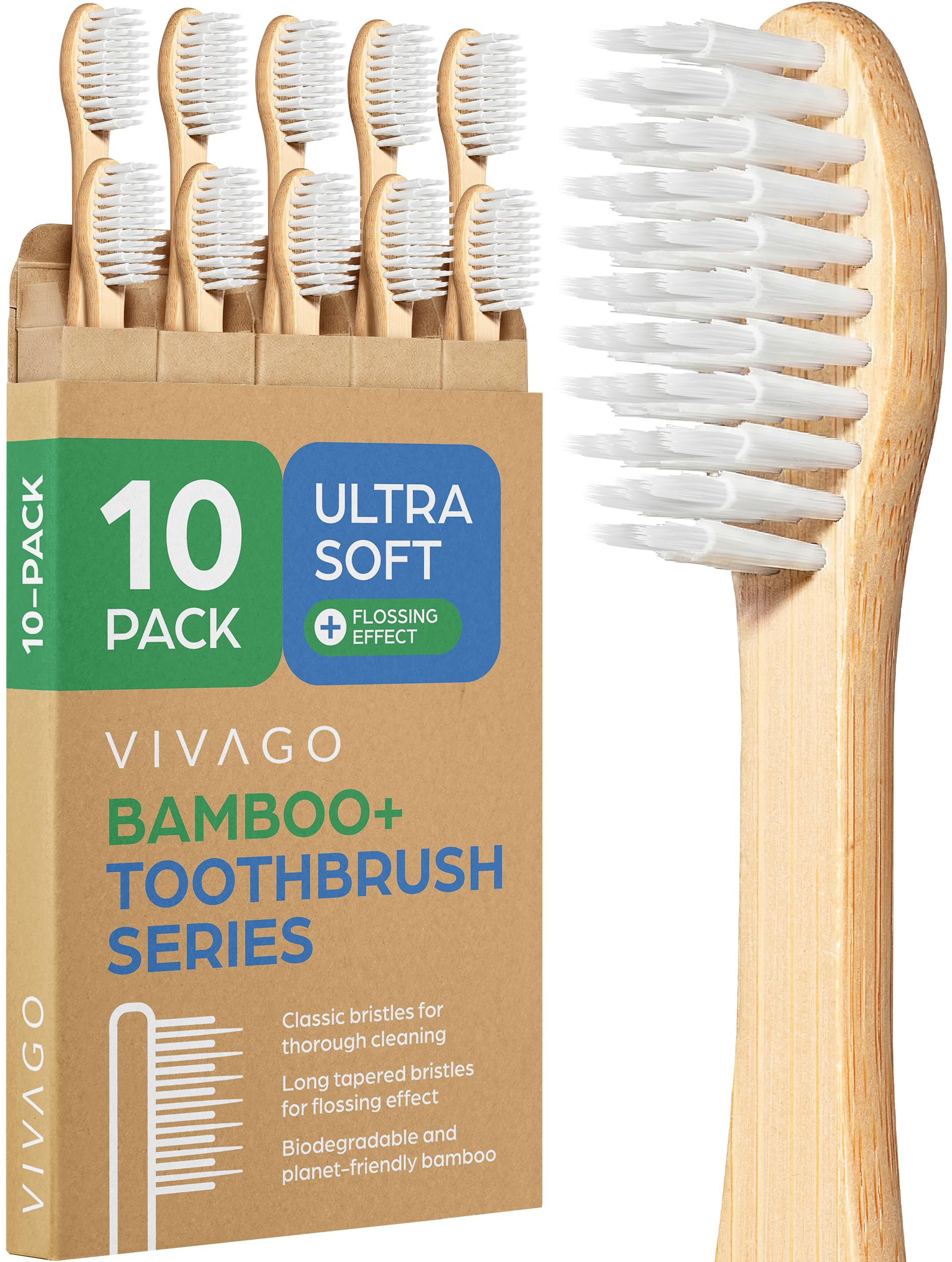 VIVAGO extra soft toothbrushes for adults bamboo handle
