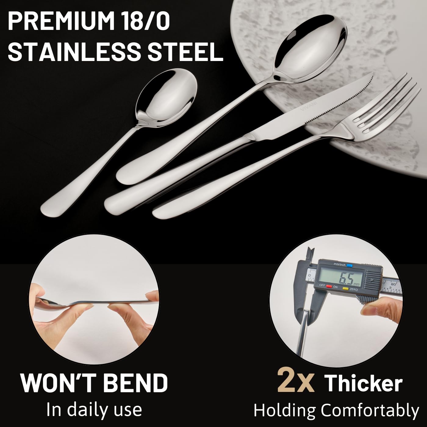 Round handle minimalist flatware with mirror finish