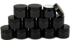 Vivaplex 12 black 1oz round glass jar with inner liner and dome lid