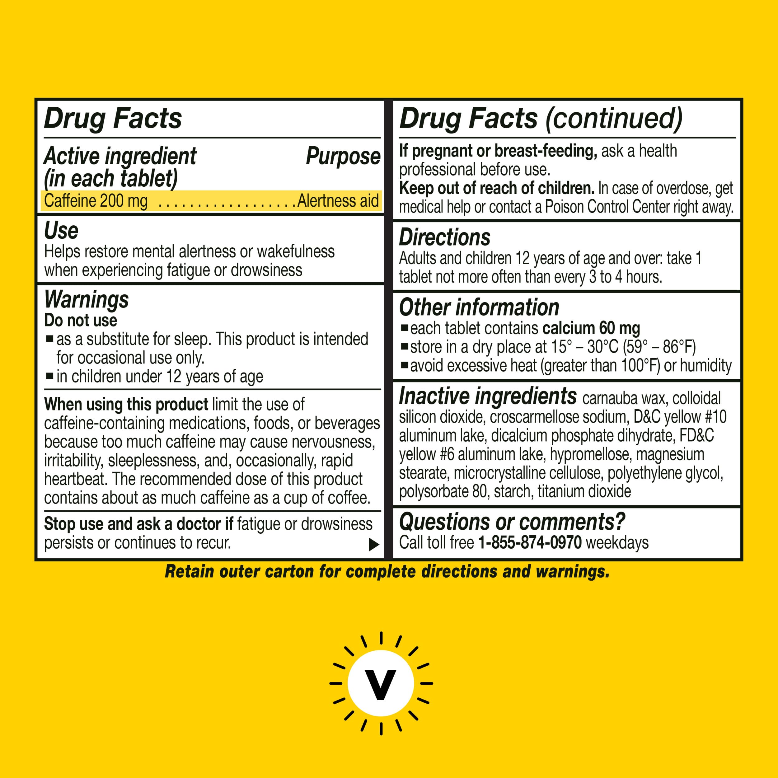Vivarin caffeine pills daily energy aid 200mg