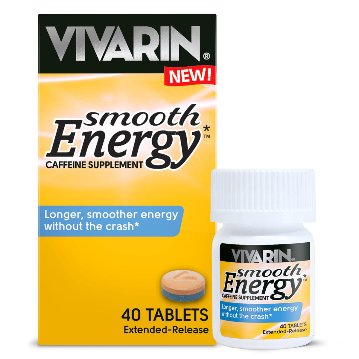 Vivarin Smooth Energy Extended Release Caffeine Tablets package showing 40 Count