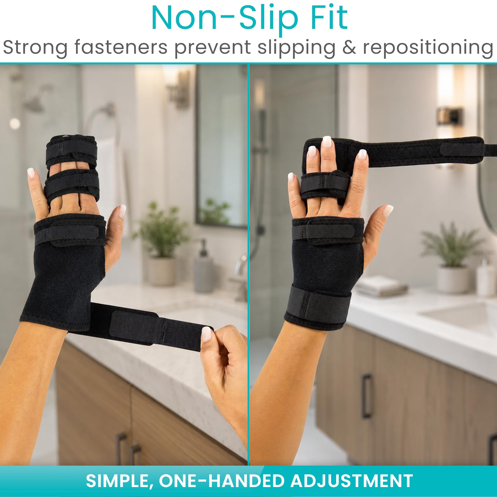 Four adjustable straps secure the finger splint
