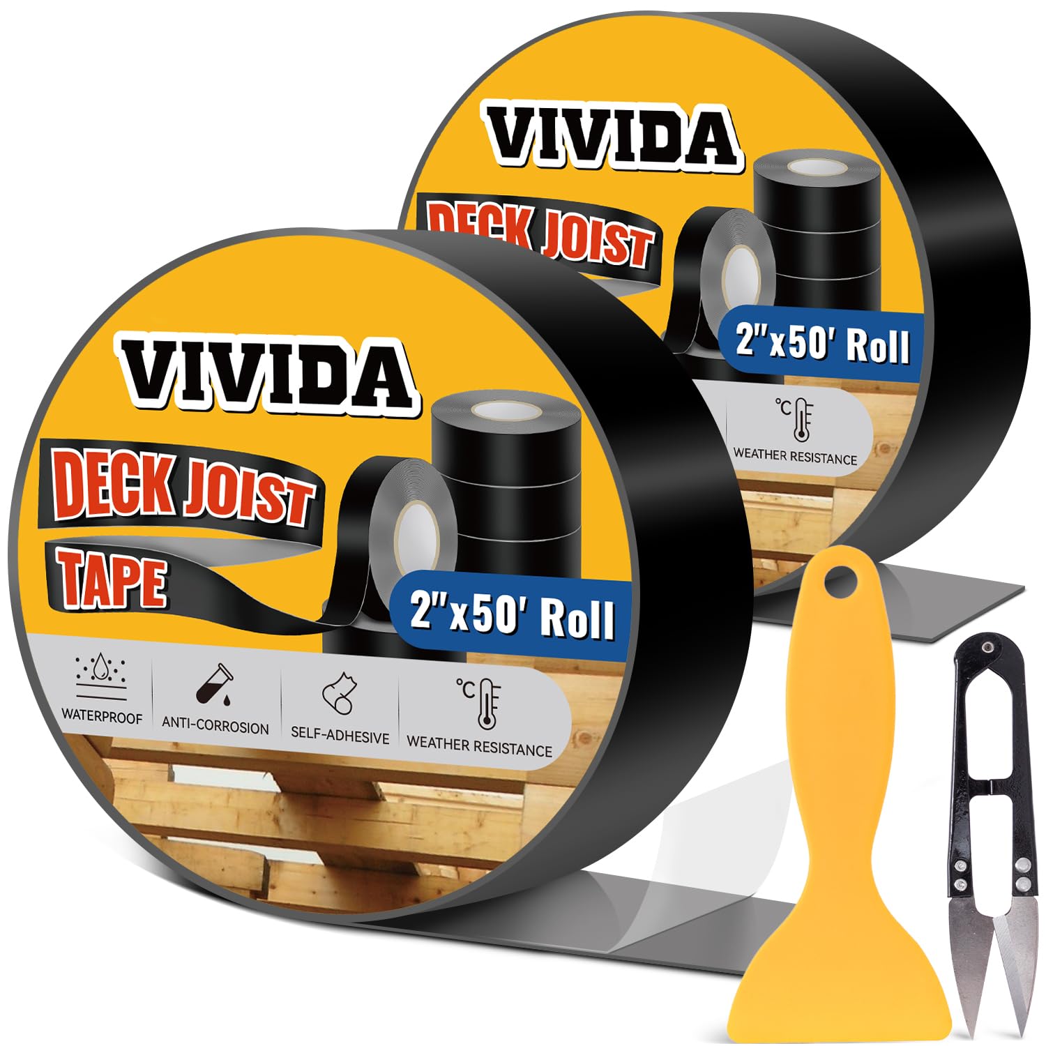 VIVIDA deck joist tape 2in 50ft applied on wooden beam