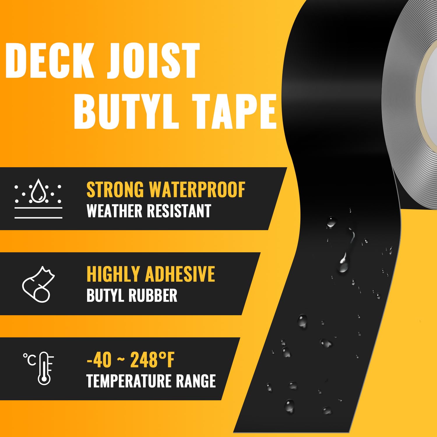 Waterproof anti-corrosion deck joist tape protecting wood