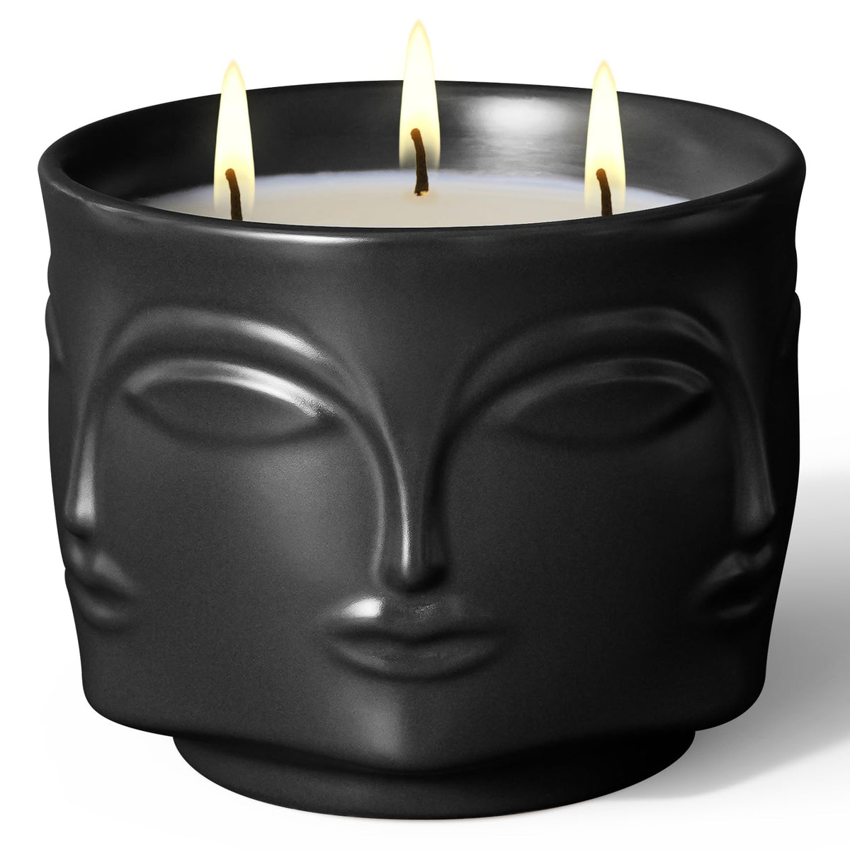 Viyffo 20oz scented candle embossed faces matte black ceramic jar