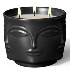 Viyffo 20oz scented candle embossed faces matte black ceramic jar