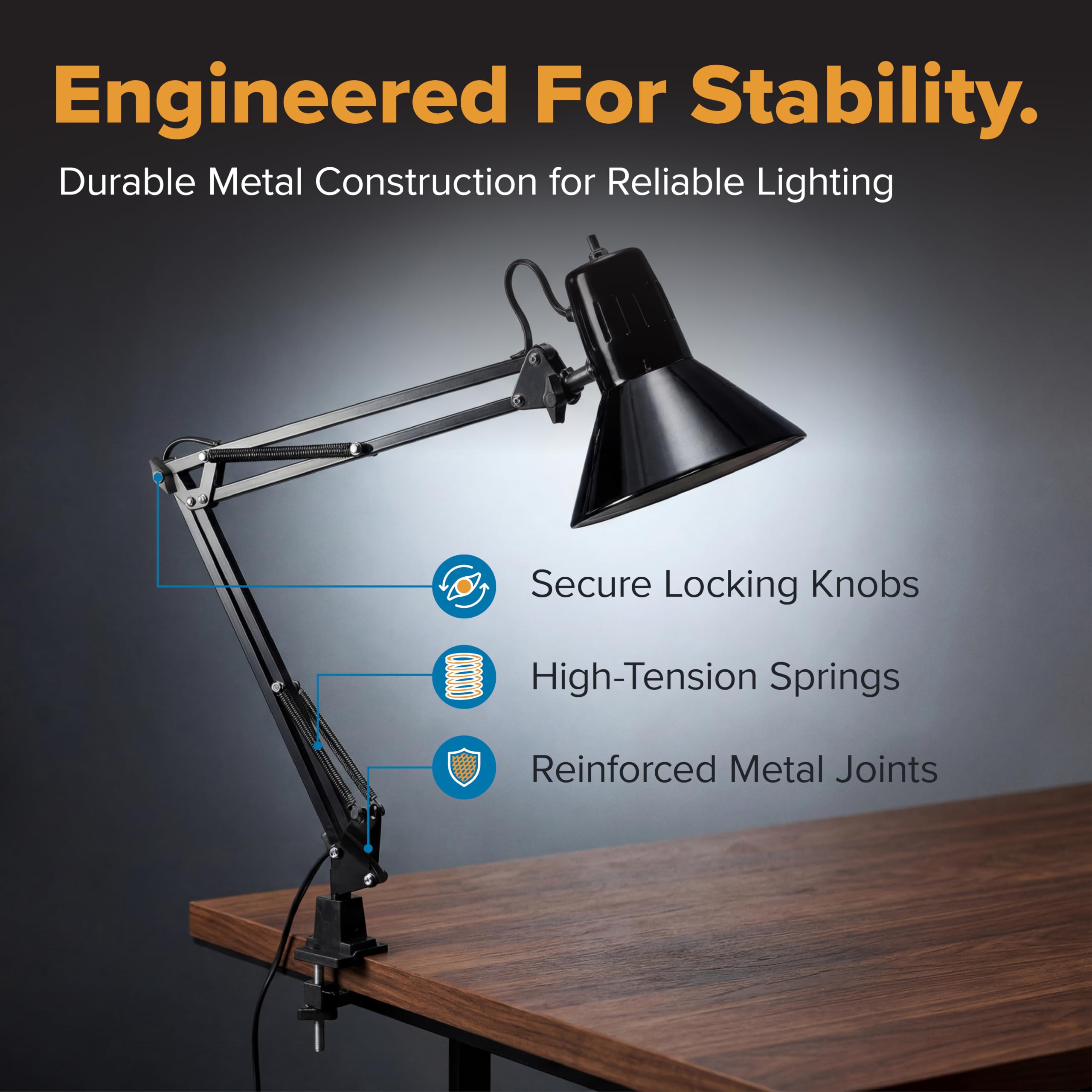 36 inch reach swing arm lamp over workspace