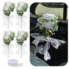 VoeuMared 4-pack wedding car door flowers with white roses and greenery