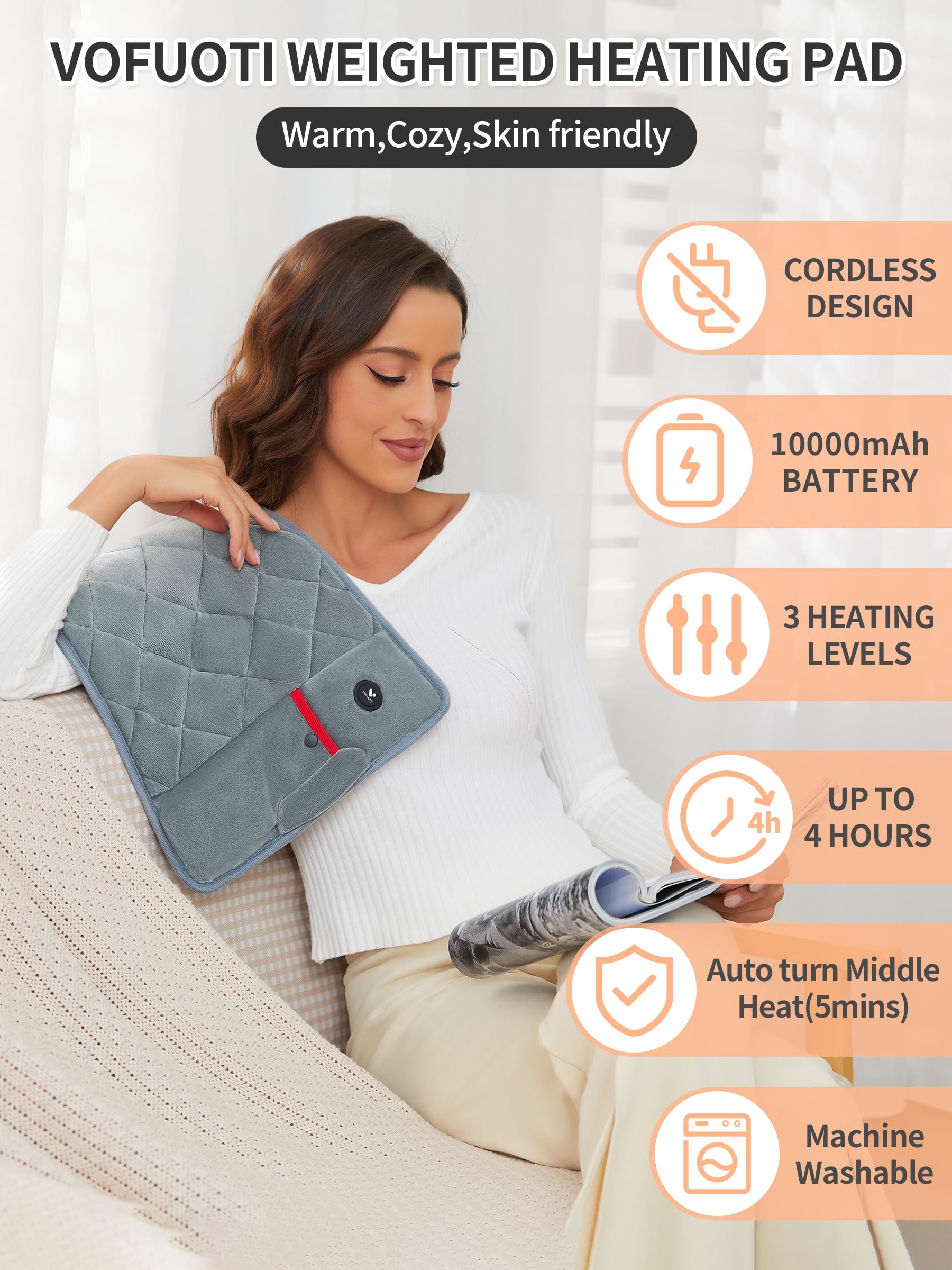 Vofuoti weighted heating pad cordless battery 10000mAh