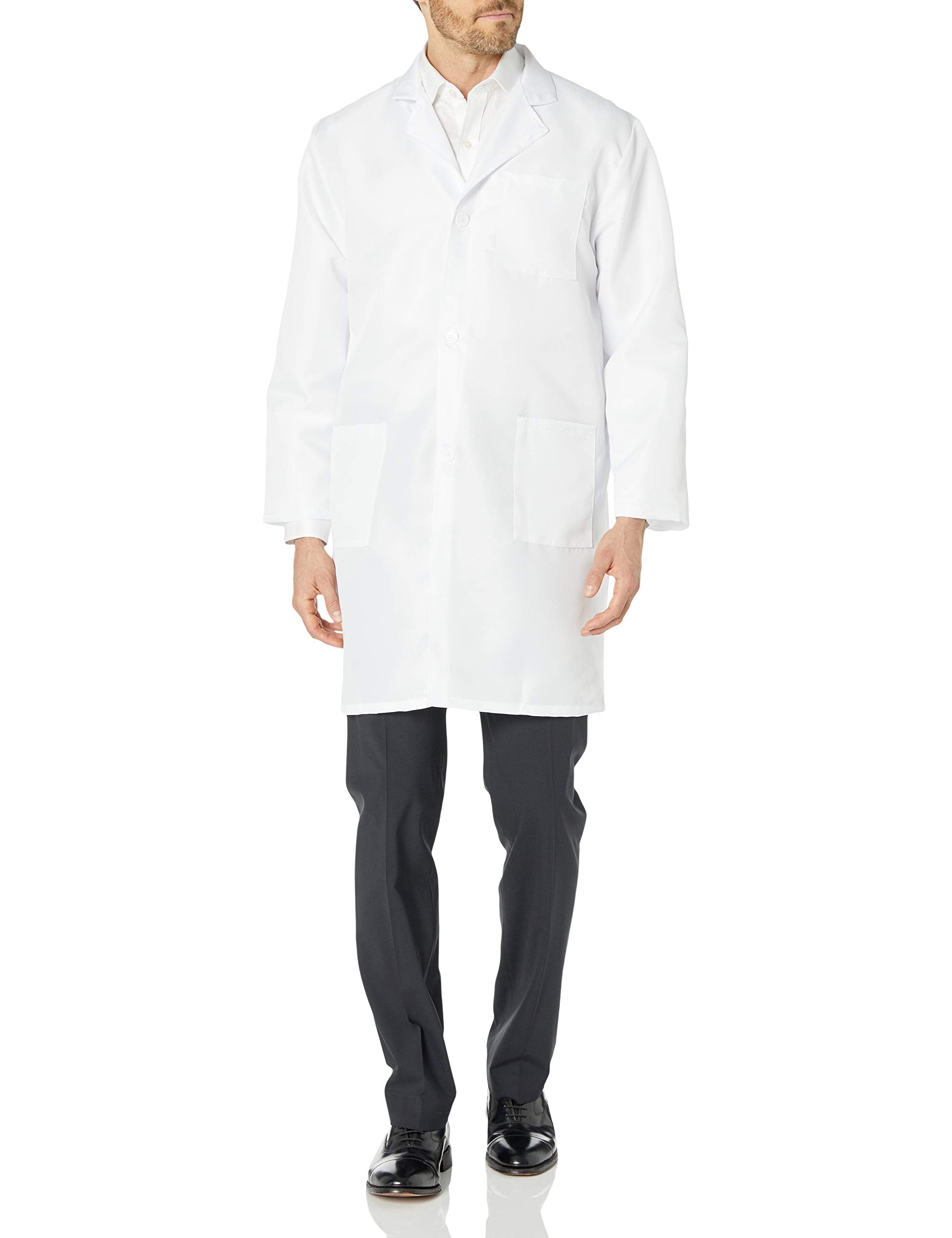 VOGRYE Mens Lab Coat black two lower patch pockets inner chest pocket