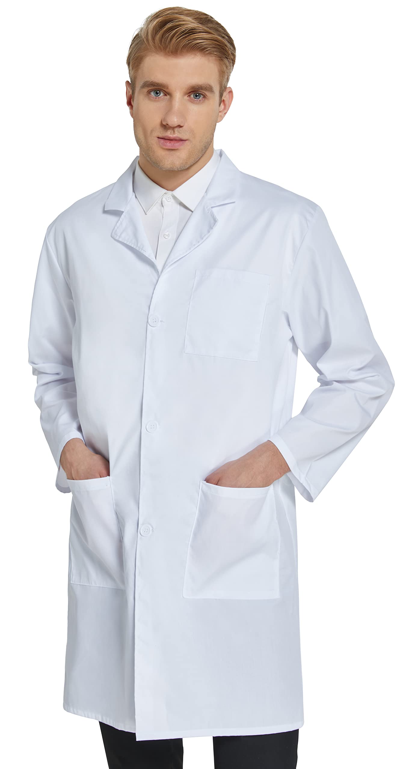VOGRYE Mens Lab Coat navy notched lapel front buttons