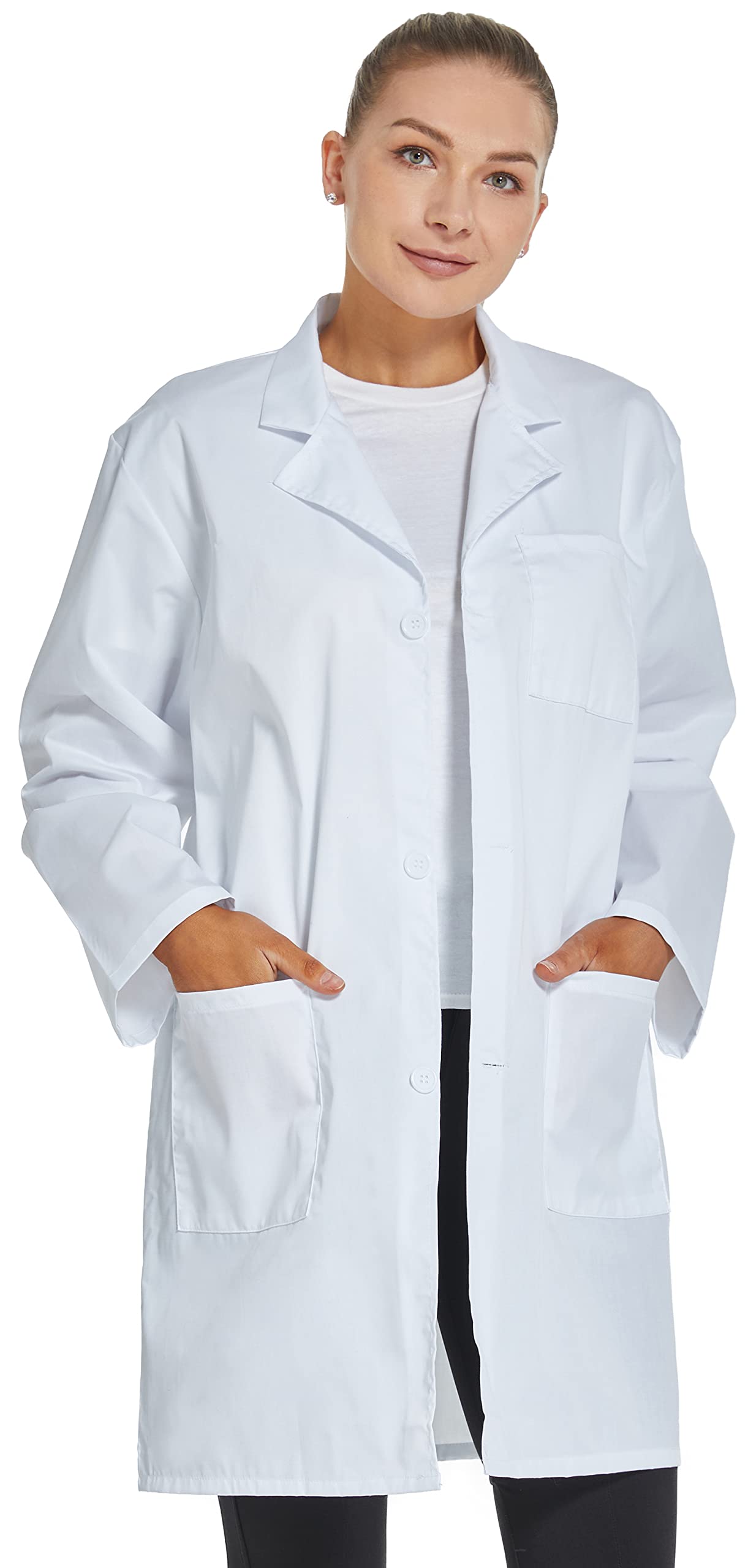 White lab coat for women long sleeve button front by VOGRYE