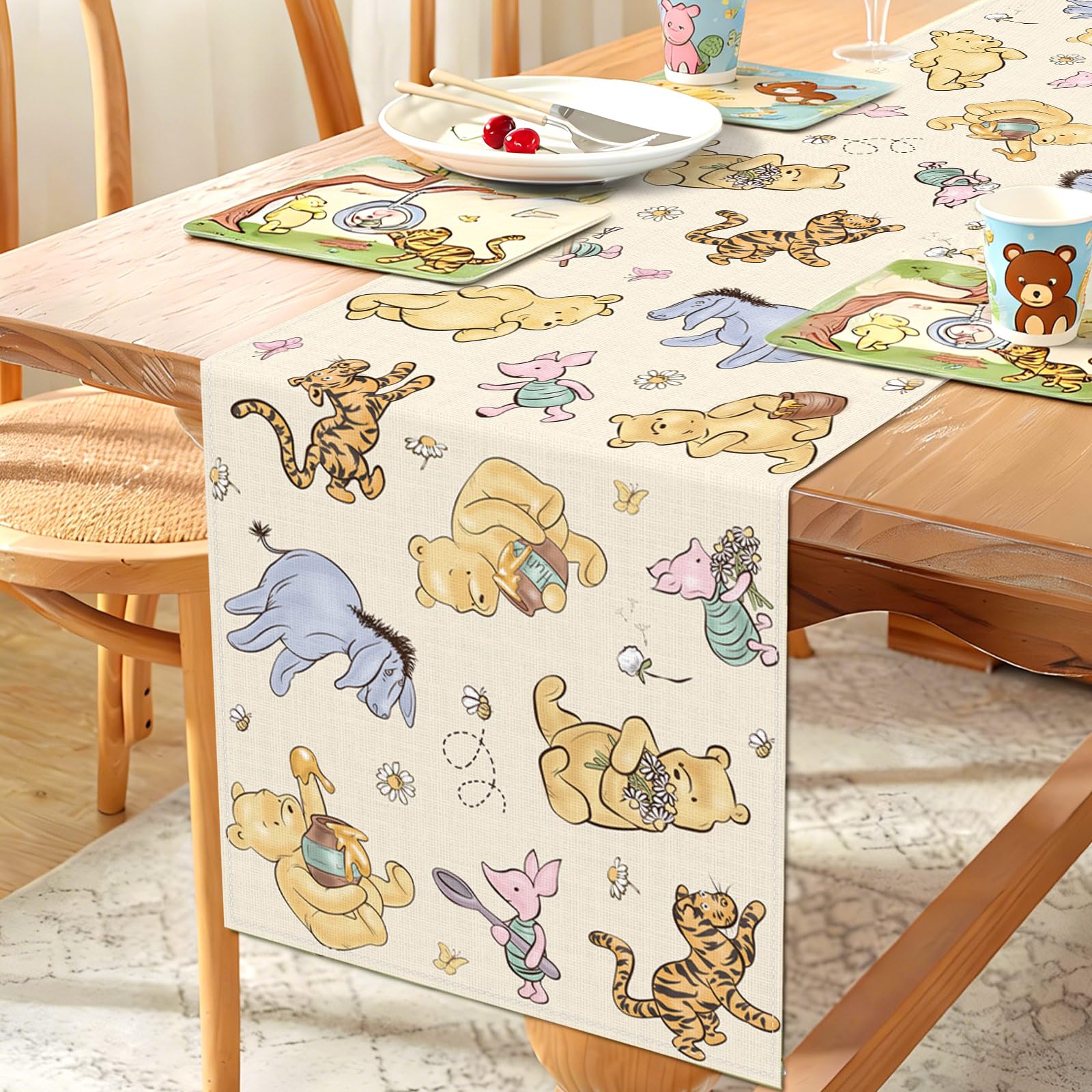 Bear woodland themed table runner for gender neutral party decor