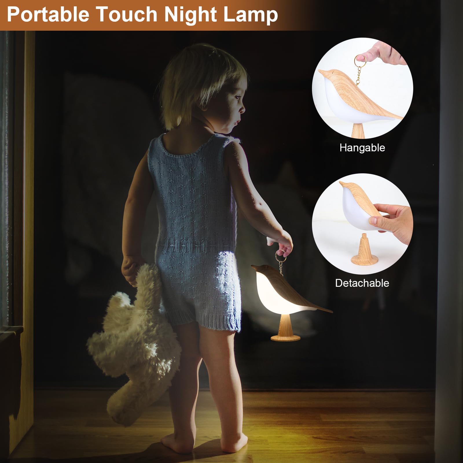 Portable bird night light for bedroom and desk