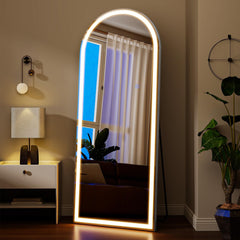Close up of dimmable LED lighting on VooBang arched mirror 56x21