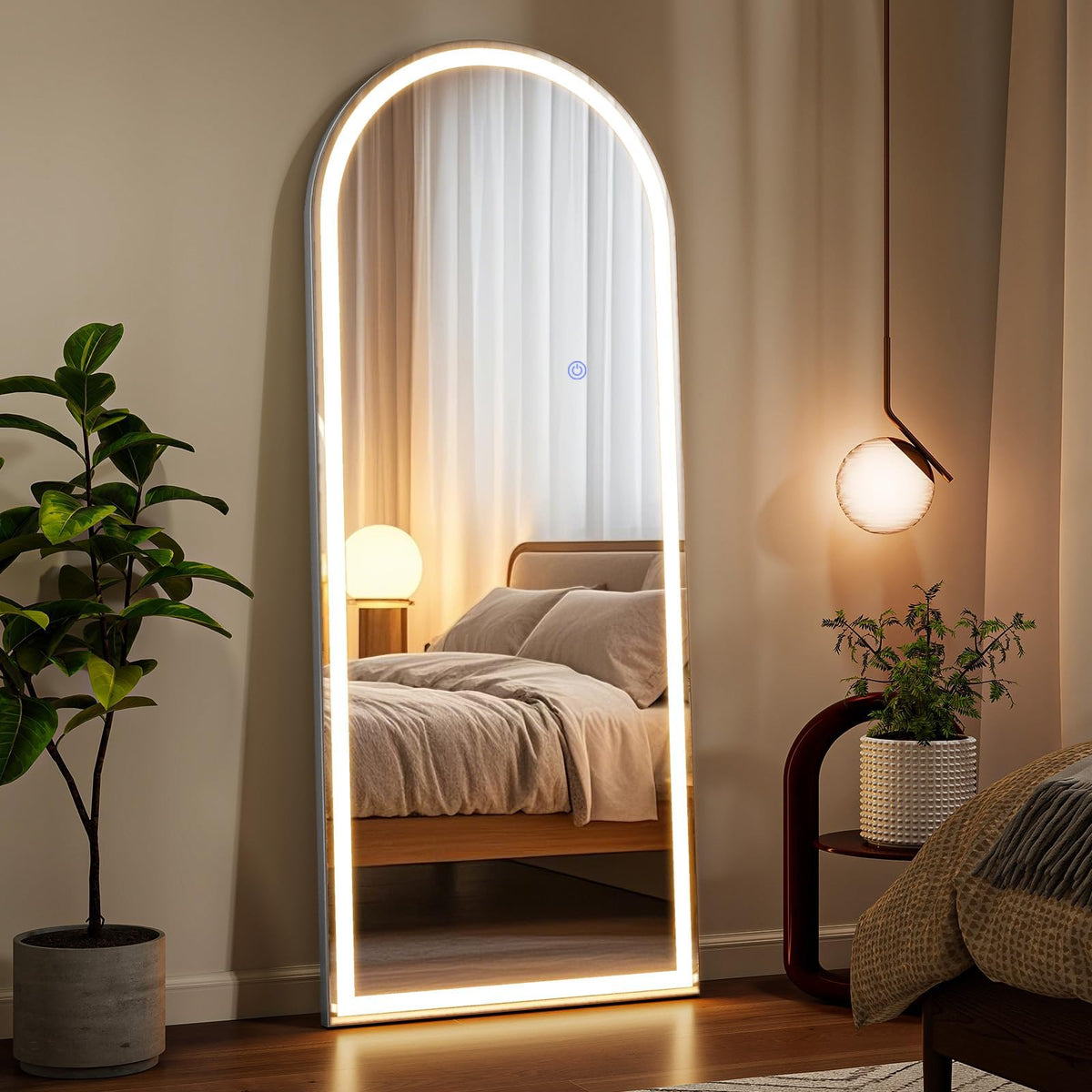 VooBang LED arched mirror 56x21 full length with dimmable lights front view