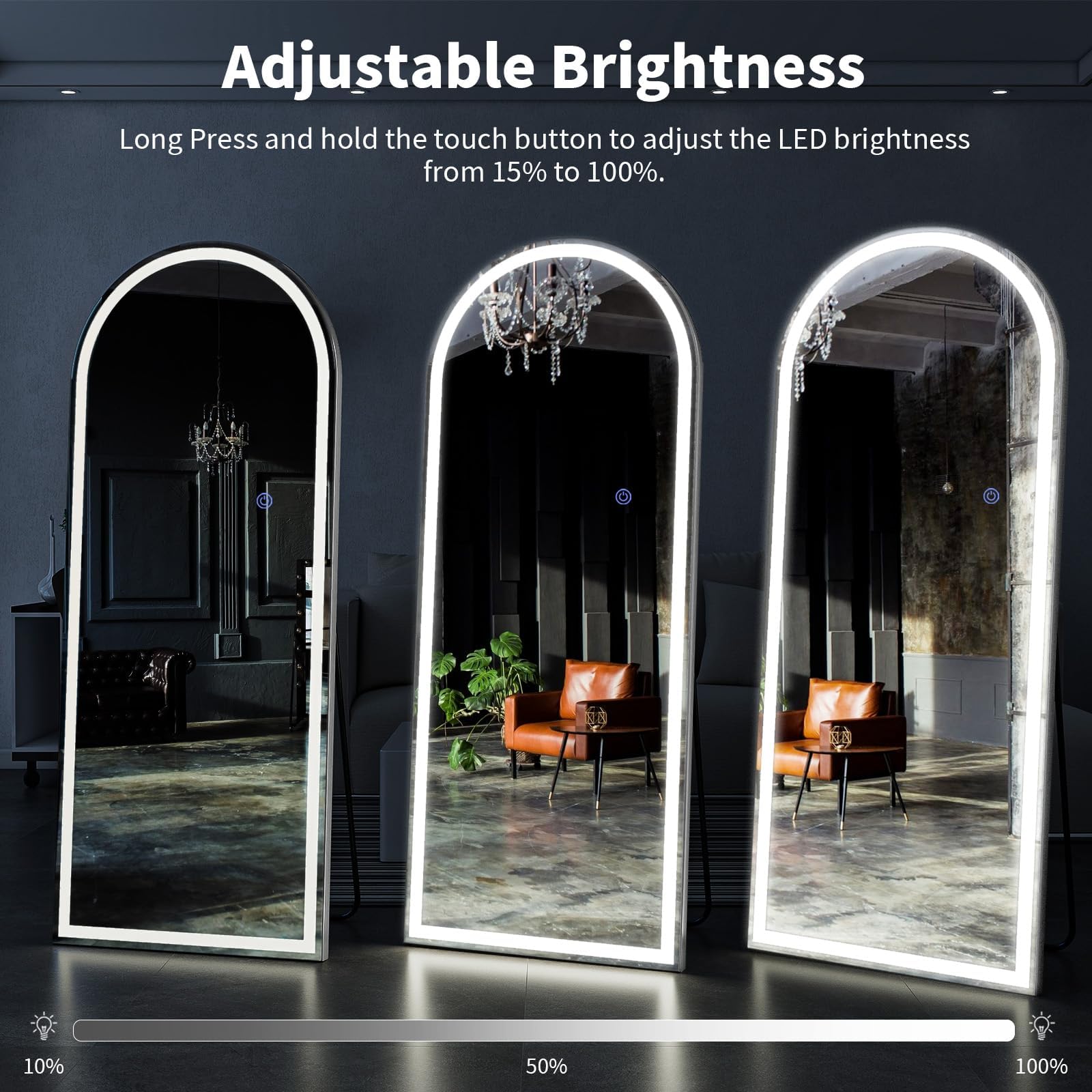 Floor freestanding installation option for VooBang arched mirror 56x21