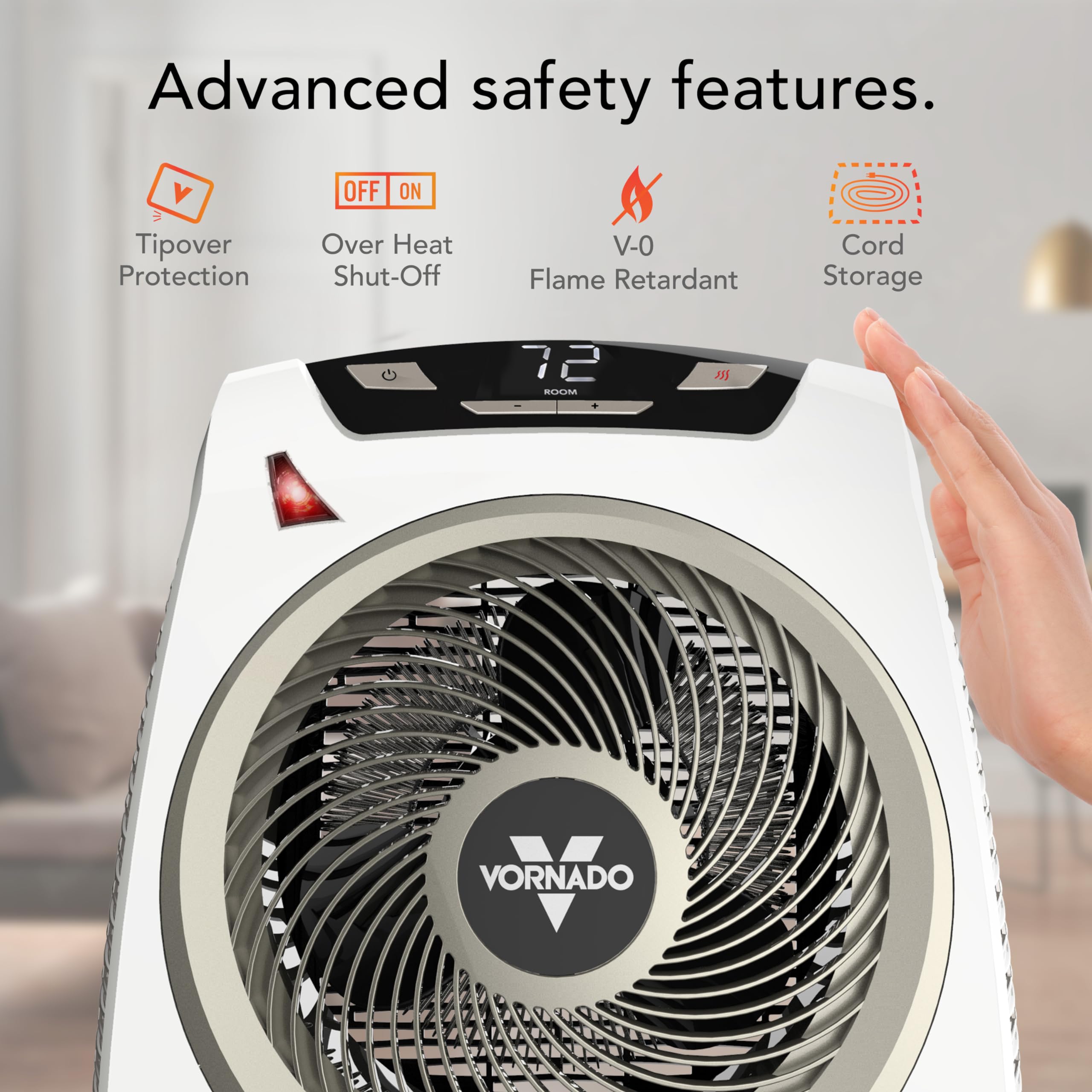 Vornado AVH10 space heater white vortex heat circulation