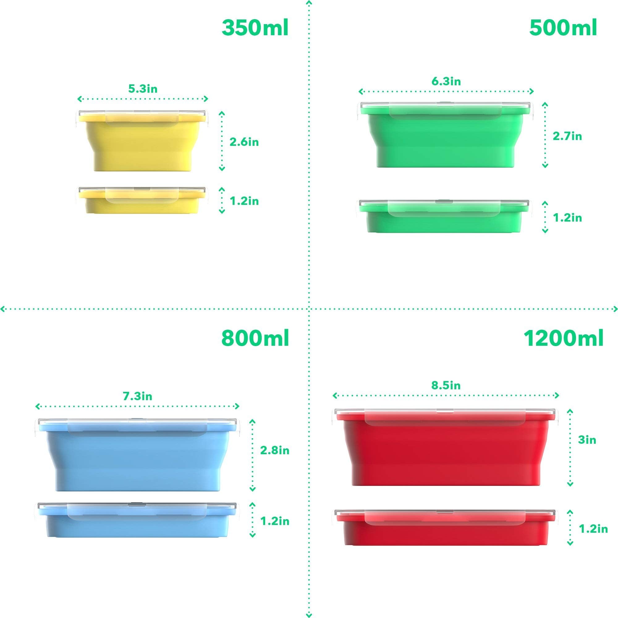 Vremi collapsible containers for meal prep size variety