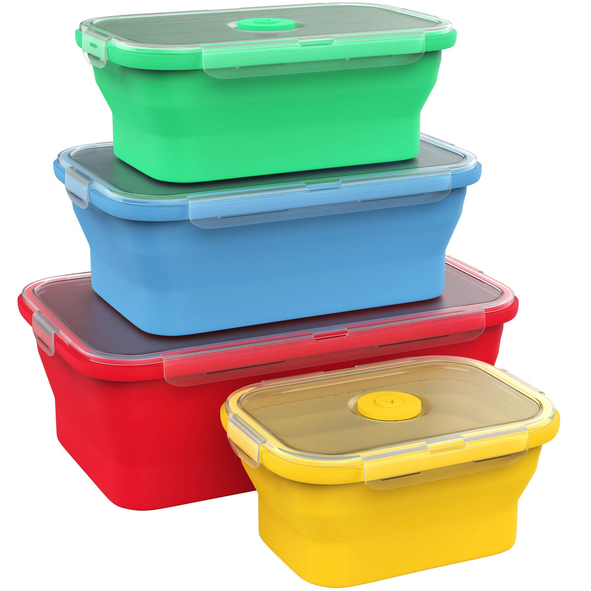 Vremi silicone food storage containers set of 4 in red blue green yellow