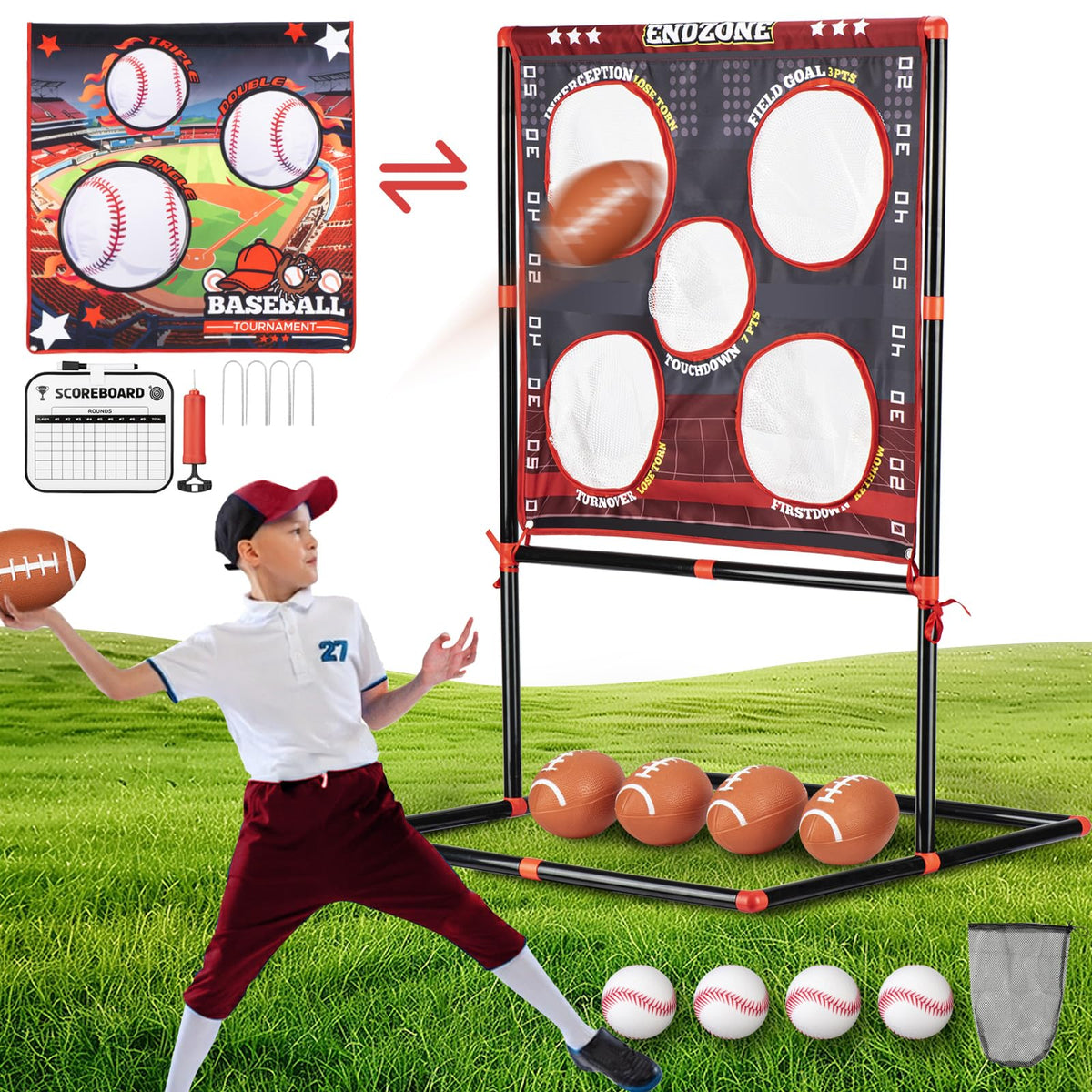 VROGTIK 2-in-1 football and baseball toss game set for kids