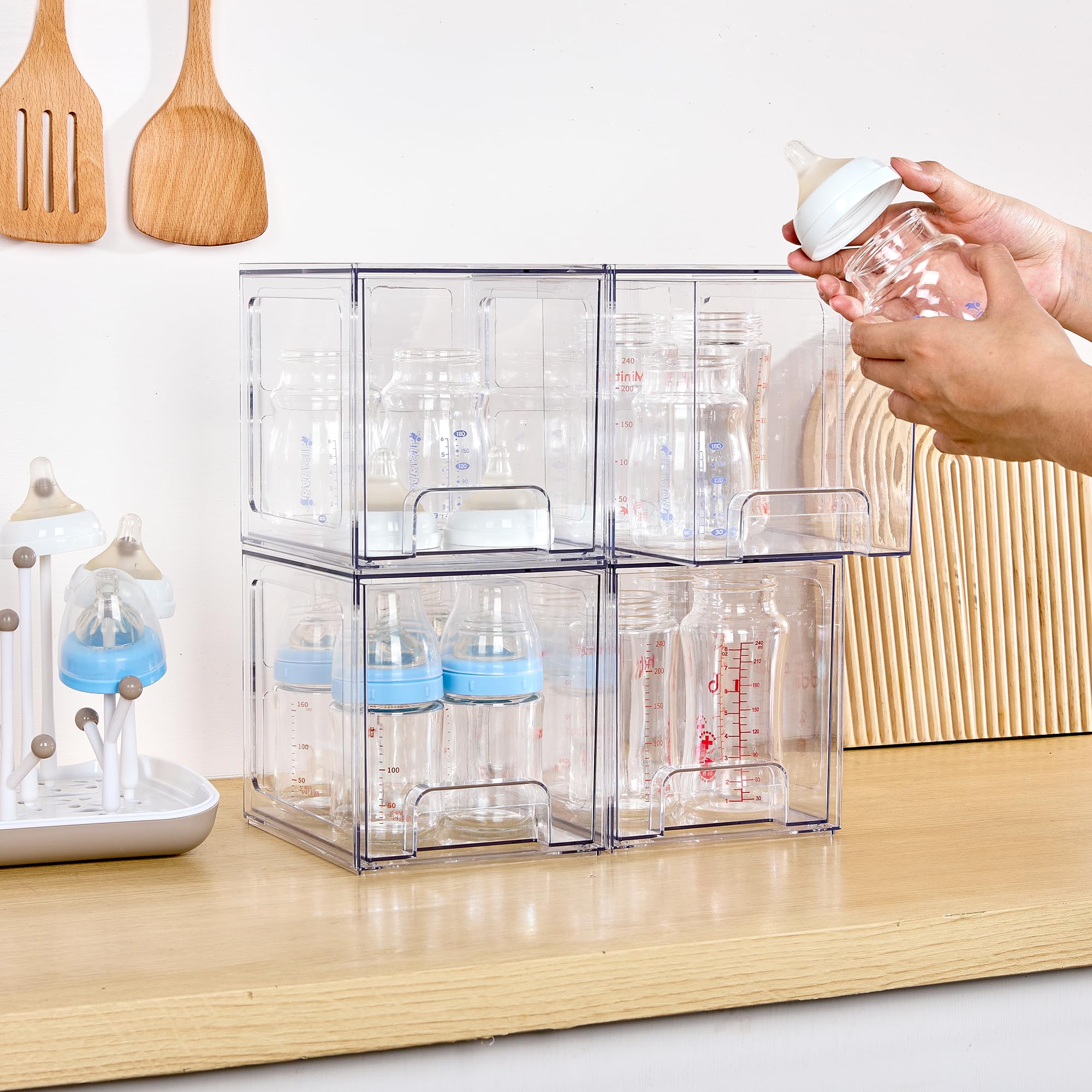 clear acrylic storage bins for kitchen and bathroom cabinets
