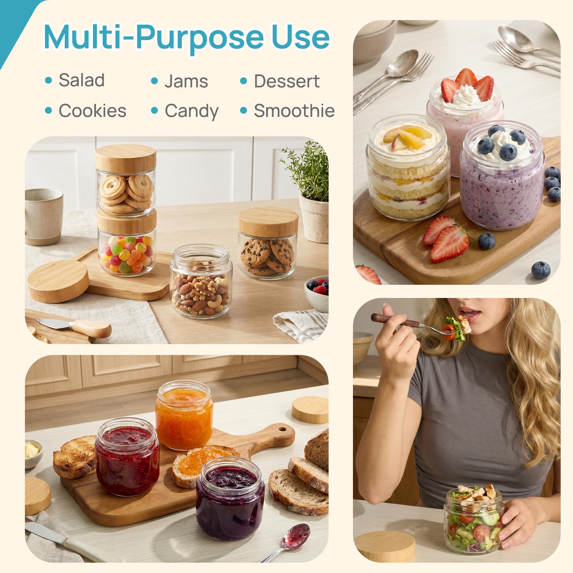 Vtopmart 4 pack glass jars for overnight oats and snacks