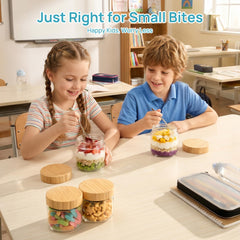 Transparent glass container for yogurt parfaits and snacks with bamboo lid