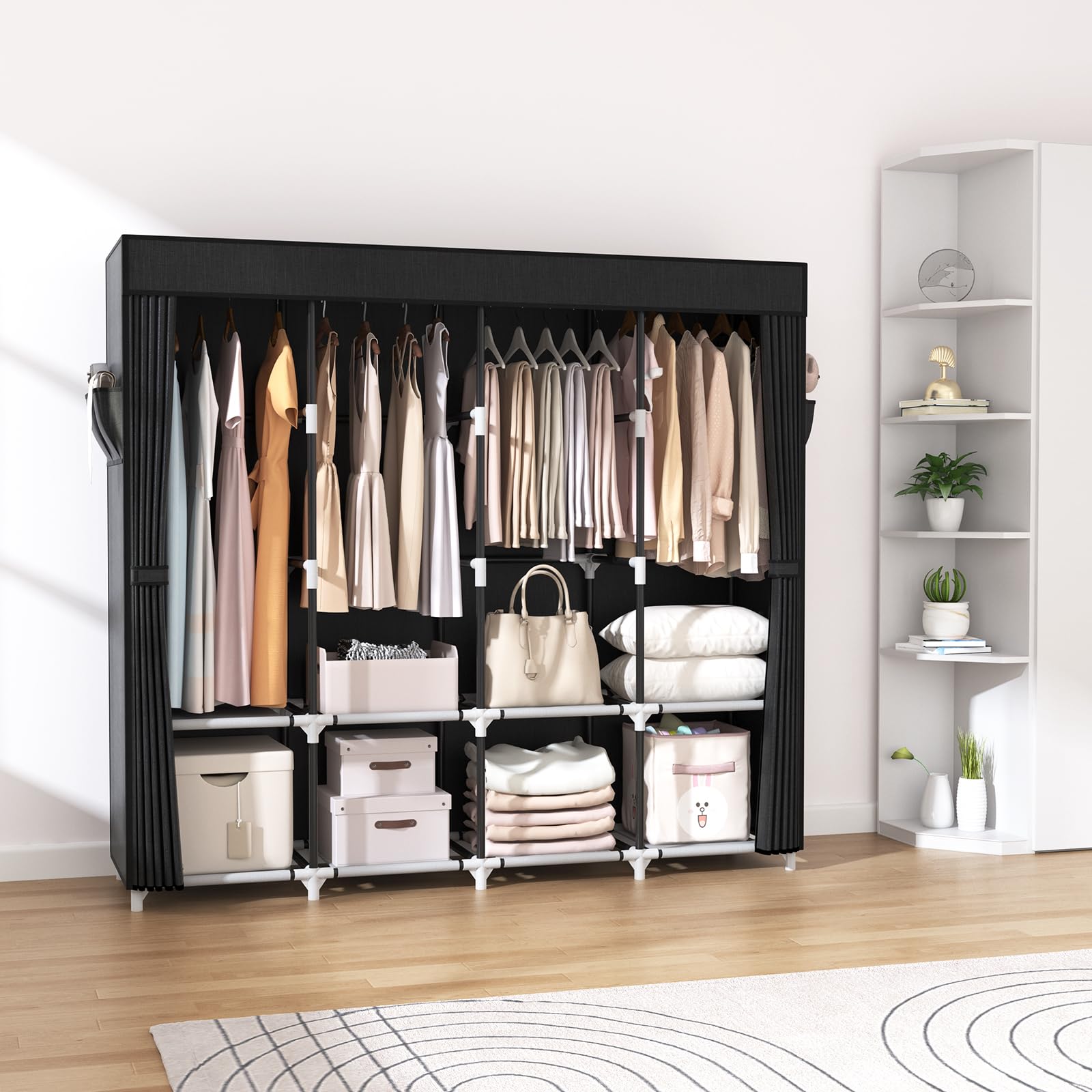 Black VTRIN portable wardrobe closet packed for storage