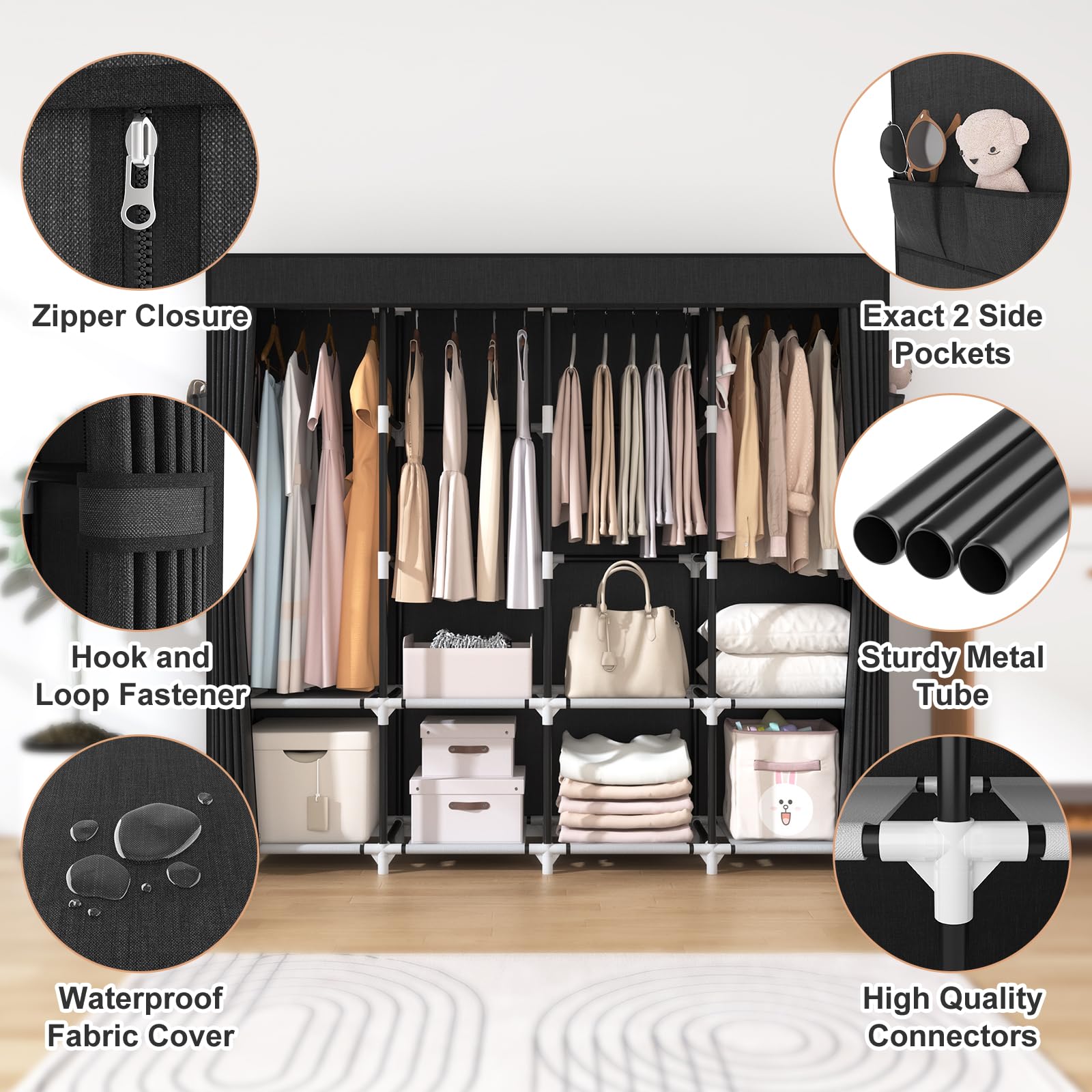 Sturdy metal tubes and reinforced connectors of VTRIN closet