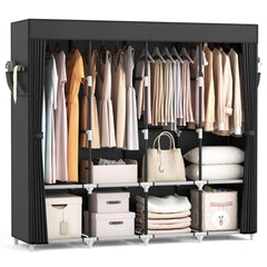 VTRIN portable closet hanging clothes with four shelves and four rods