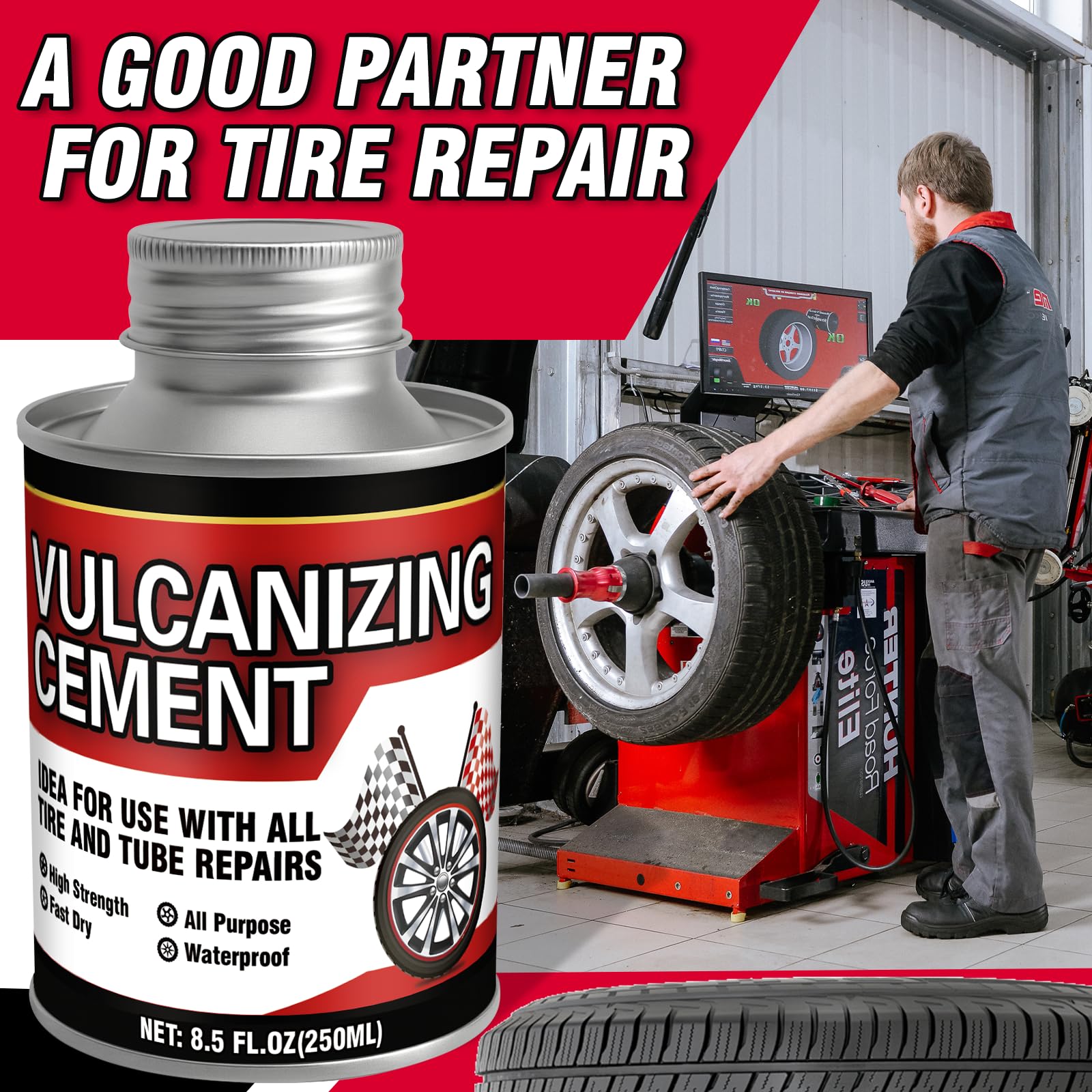 Clear durable rubber cement for tire repairs 8.5 oz