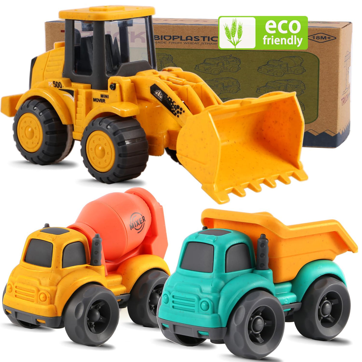 vusum 3-pack toddler trucks Dump Truck Cement Mixer Excavator for ages 2-4