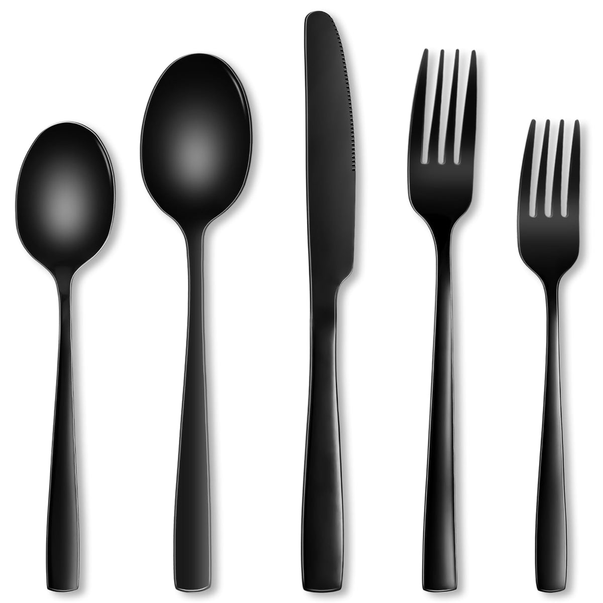 Vyndicca 20 PCS black silverware set dinner forks arranged