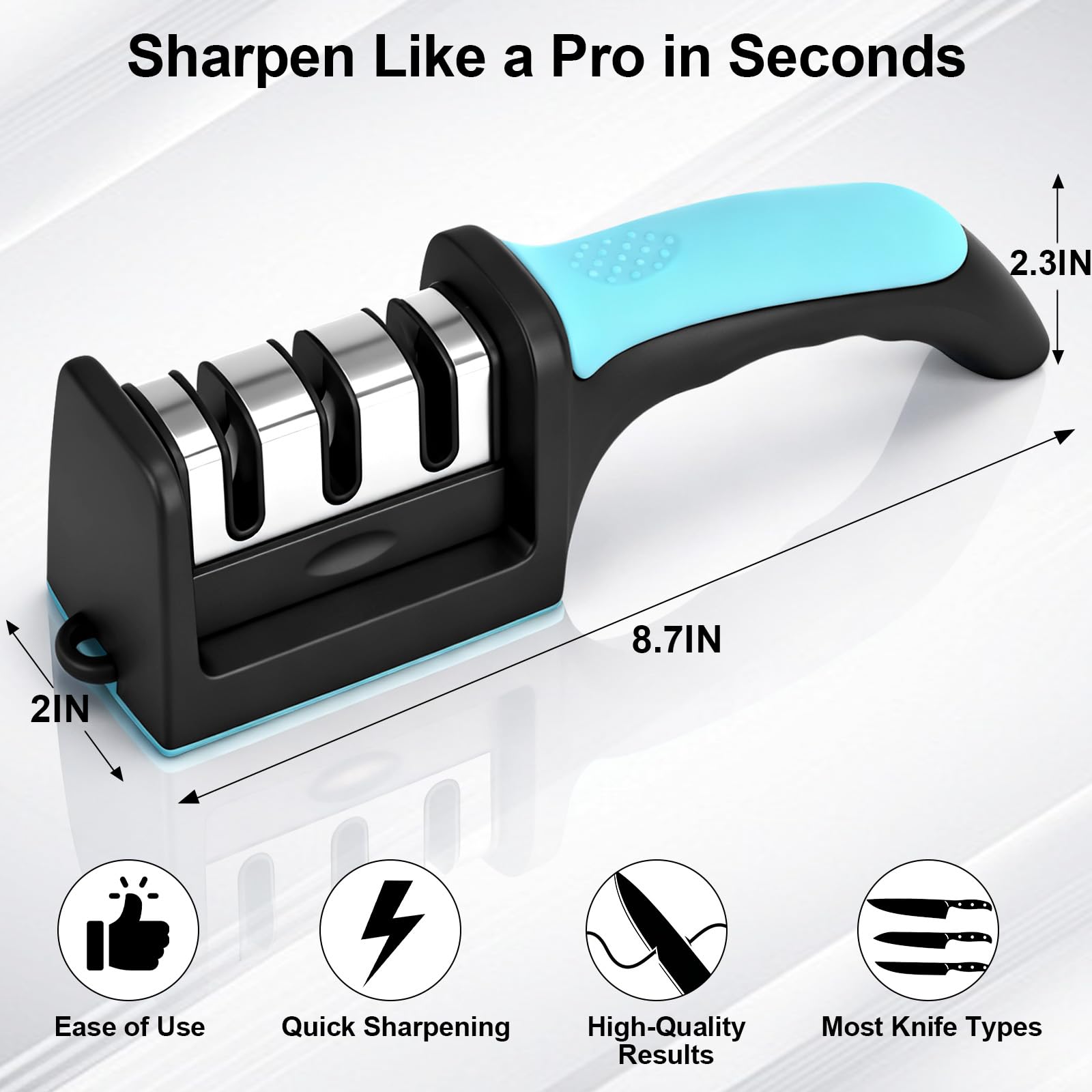 Close up of 3-stage sharpening system on knife sharpener