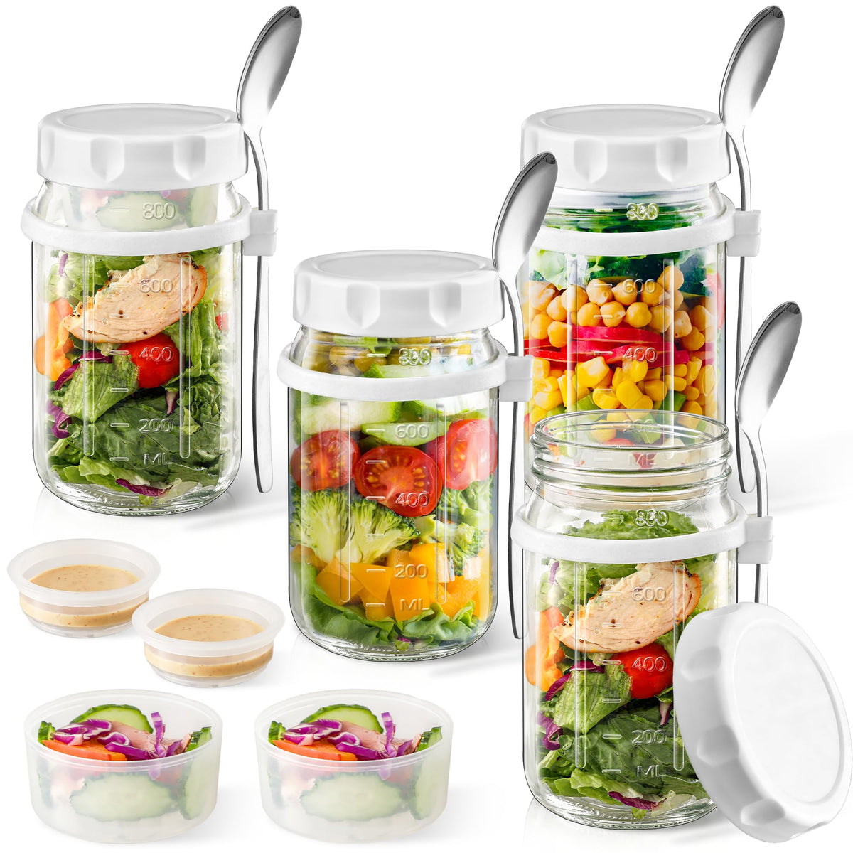 Vynium 4 pack glass salad jars with lids 32oz