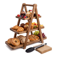Vyrix 3 Tier Serving Tray wooden tiered stand with natural grain