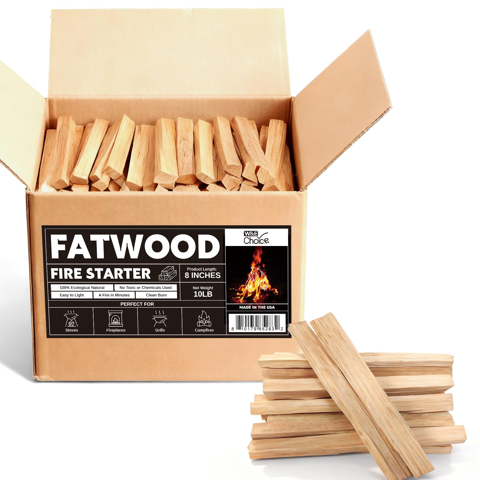 W&E Choice fatwood fire starter sticks in 10 lb box