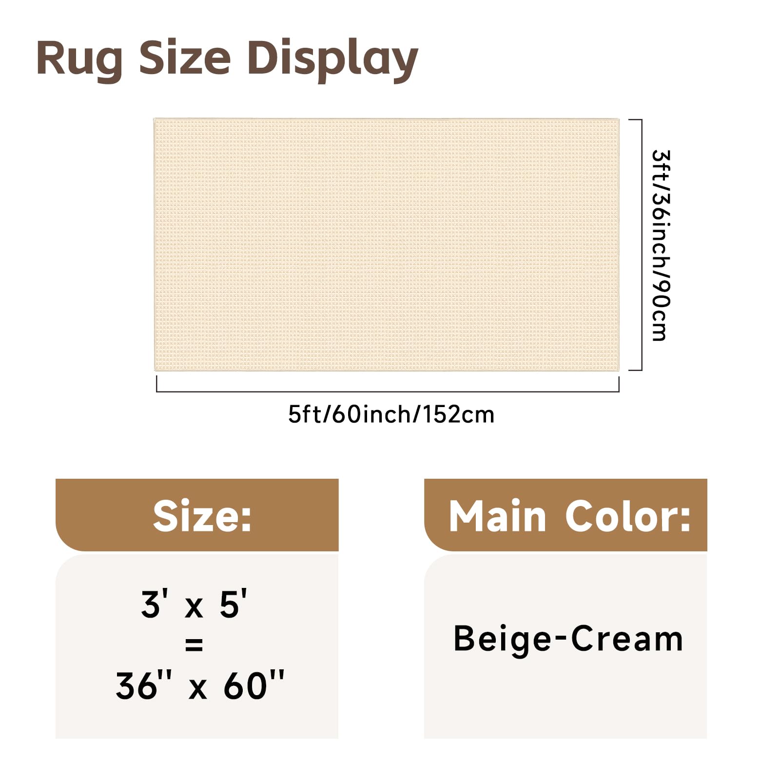 Beige 3x5 entryway rug with non-slip backing