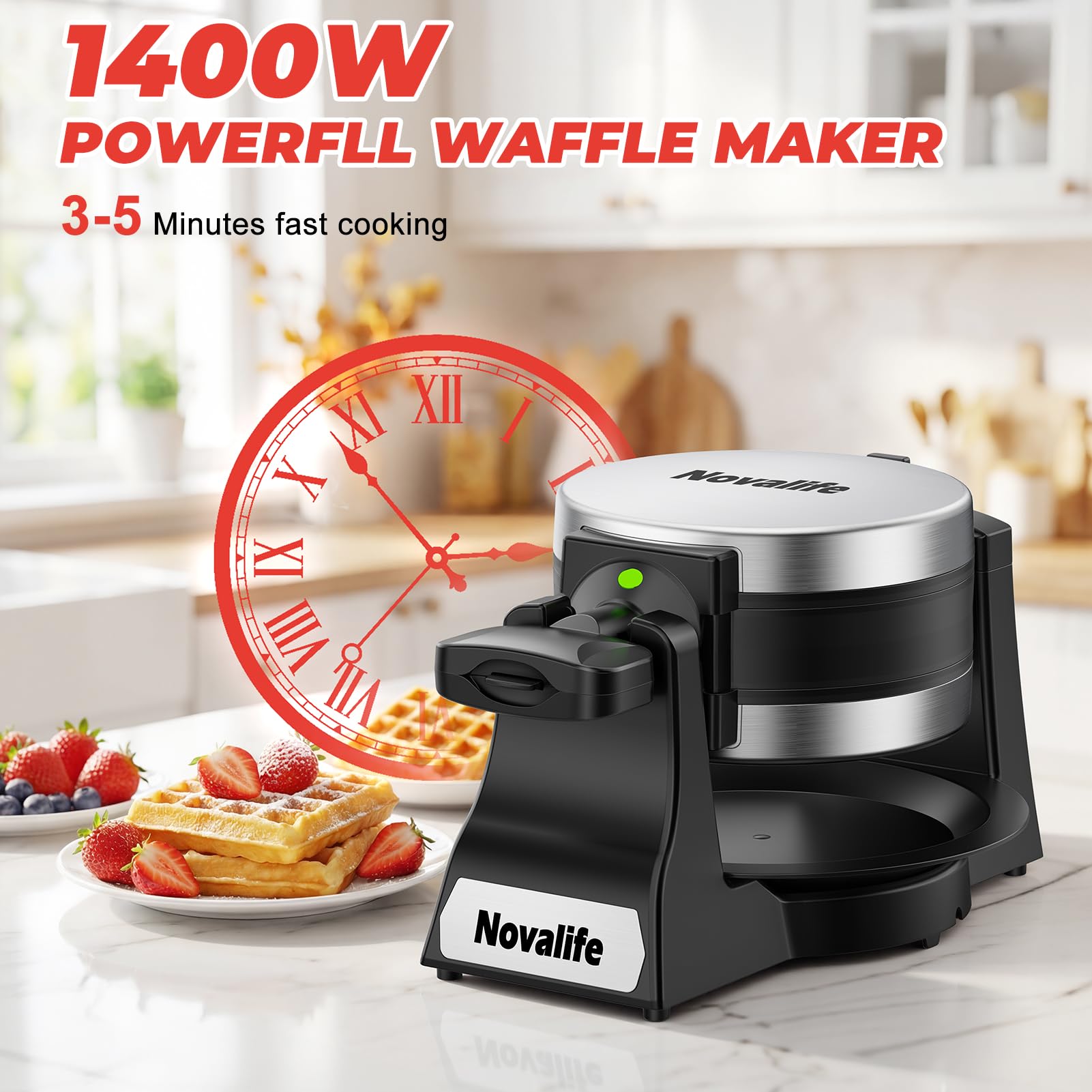 Novalife 180° rotating waffle maker in use