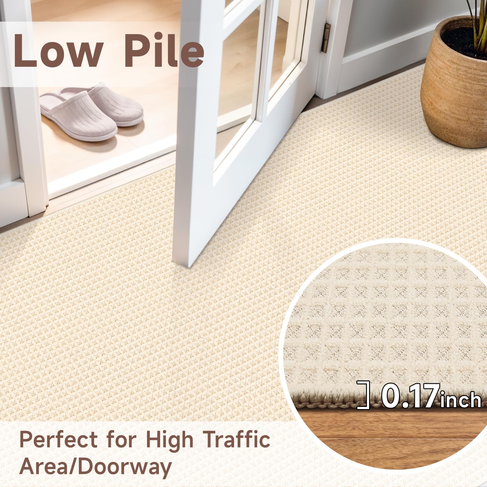 Hallway runner rug 2x8ft beige image 7